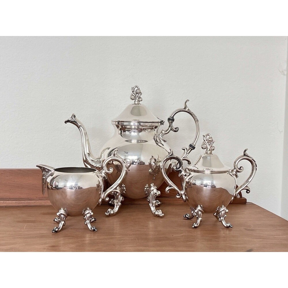 Birmingham Silver Co Silverplate 4pc Set - Teapot, Creamer, & Sugar Bowl w/ Lid